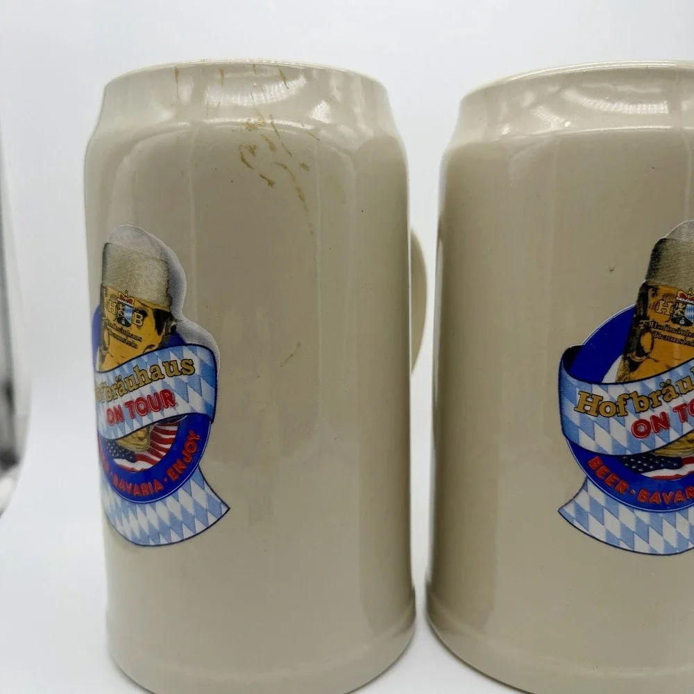 Lot of 2 Hofbräuhaus On Tour Bavaria 1L Ceramic Beer Stein - Made In Germany